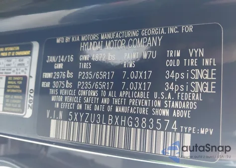 2017 Hyundai Santa Fe Sport 2.4L from USA, damaged, VIN 5XYZU3LBXHG383574